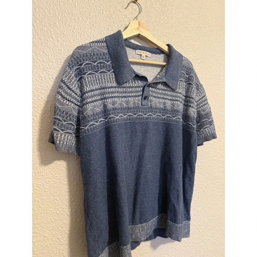 Frye Men's Short Sleeve Knit Sweater Pullover Modern Polo shirt Indigo Blue XXL